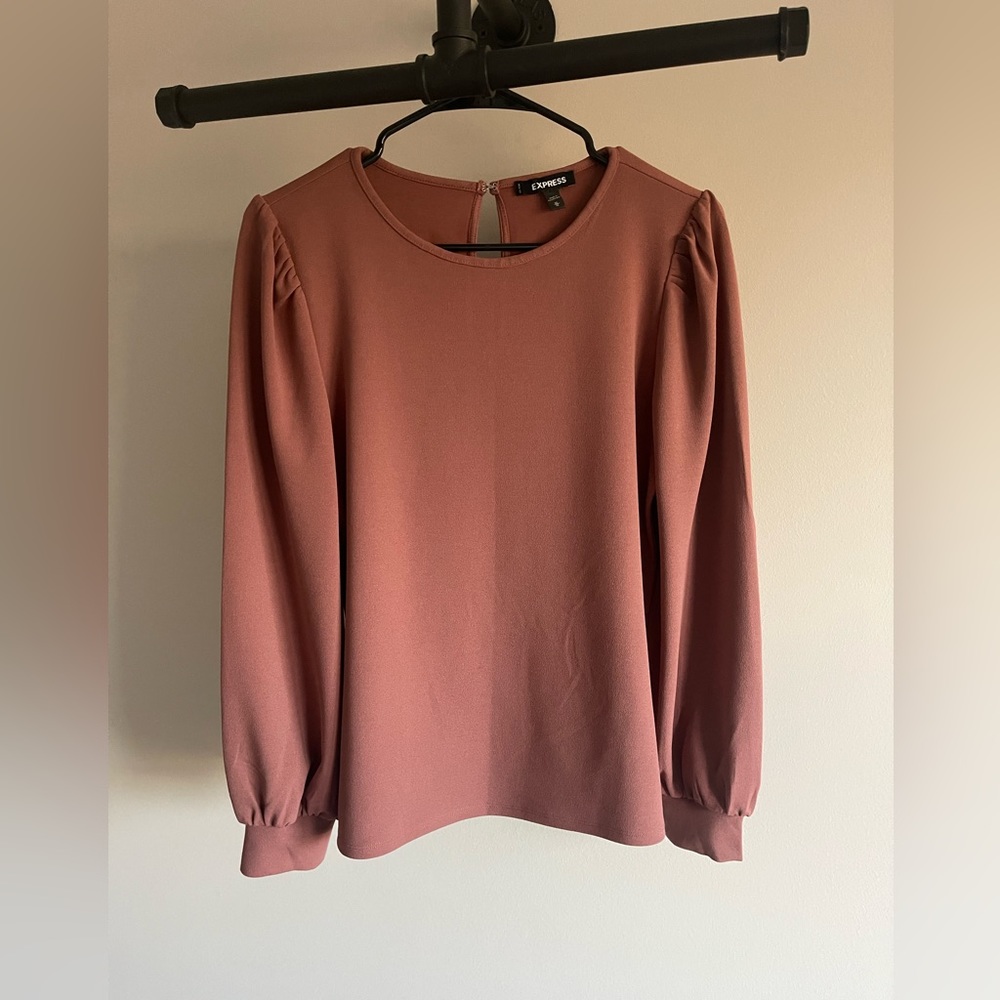 Express Rosewood Long Sleeve Puff Shoulder Blouse